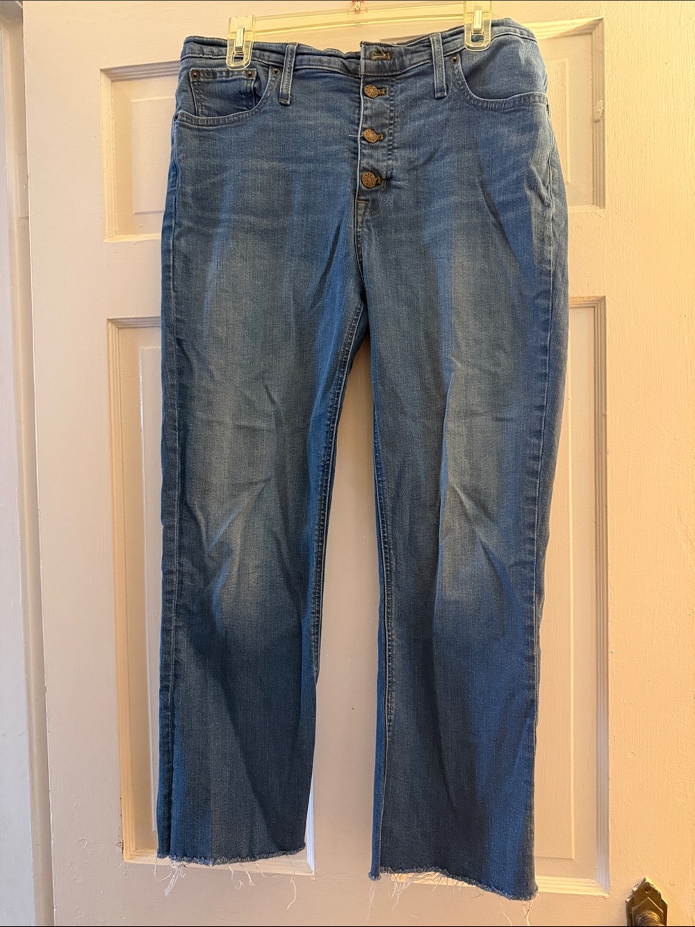 Women's J Crew High rise Crop Flare Mid Wash Blue Button-Fly Jeans